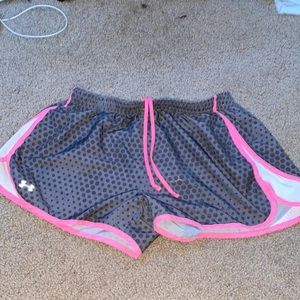 grey and pink athletic shorts